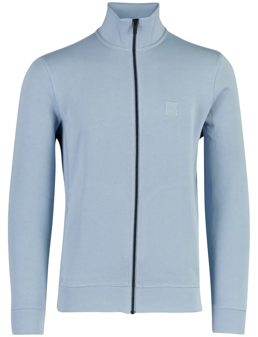 Sweatvest BOSS lichtblauw katoen normale fit