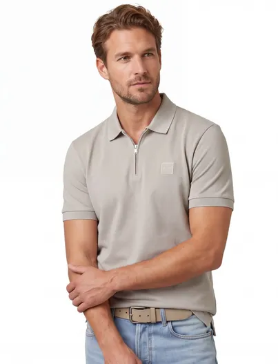 Hugo Boss BOSS Orange grijze polo rits normale fit korte mouw