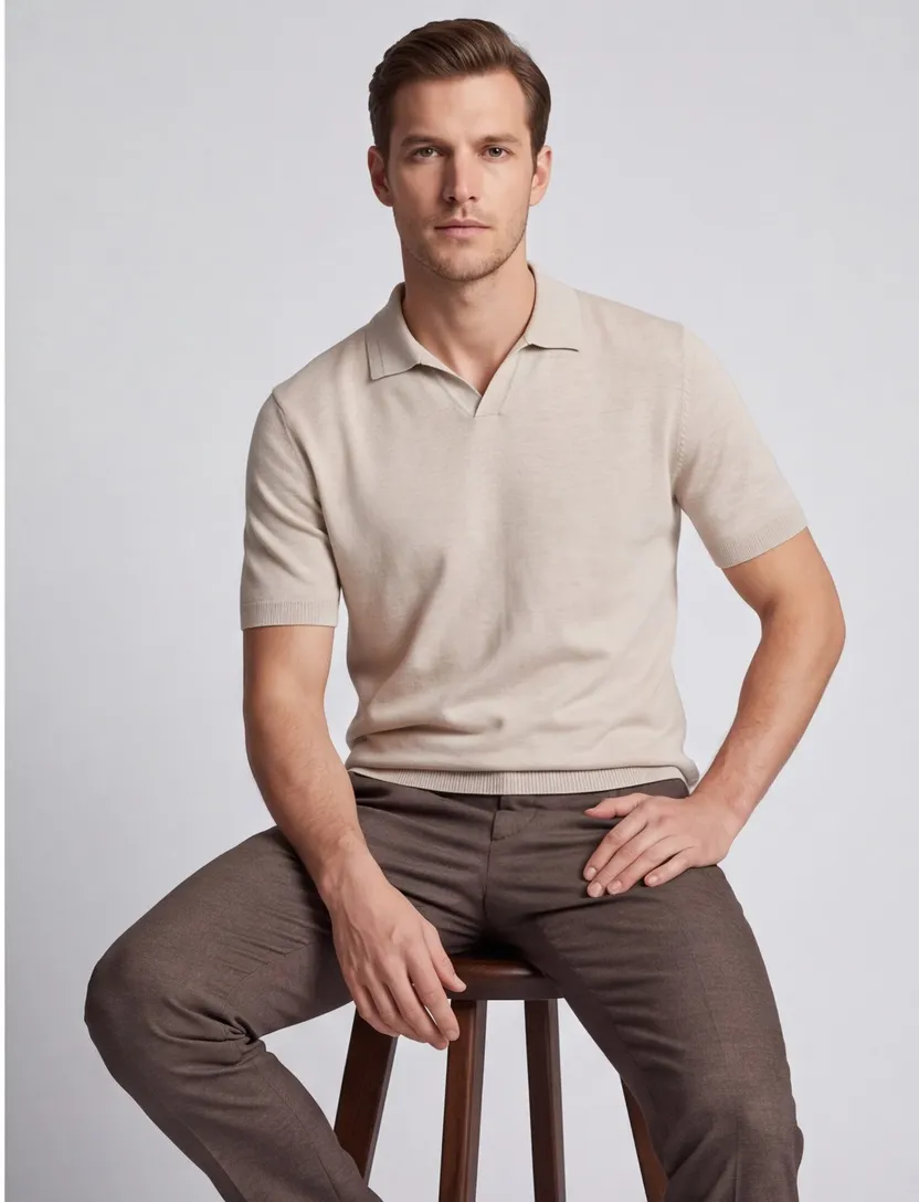 Beige poloshirt Gentiluomo v hals gemeleerd