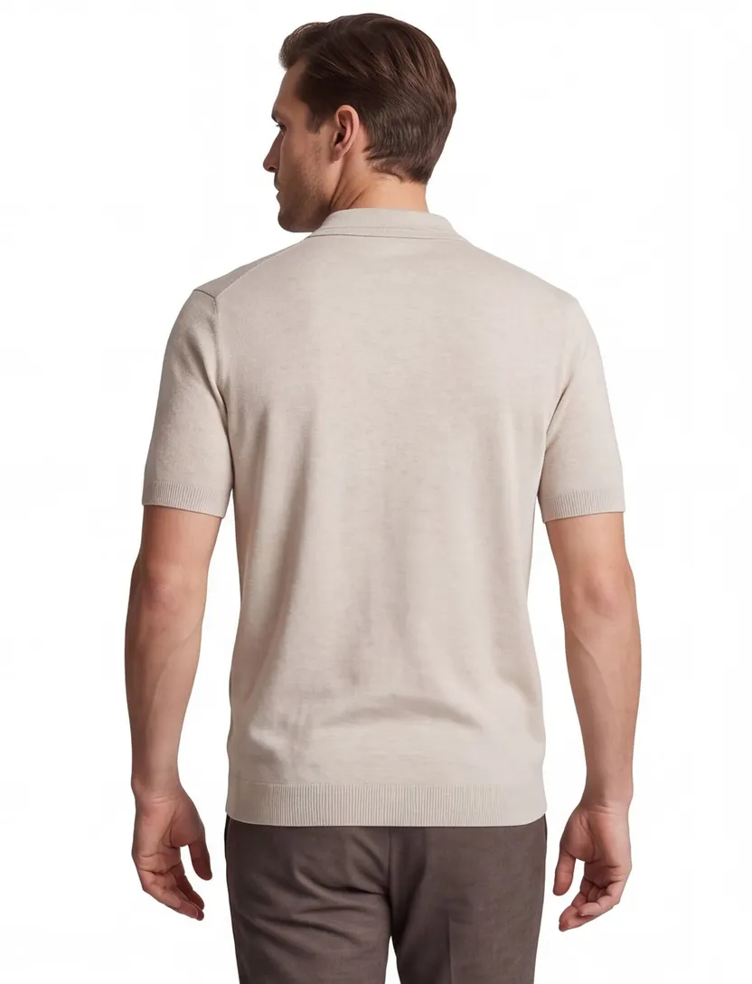 Beige poloshirt Gentiluomo v hals gemeleerd