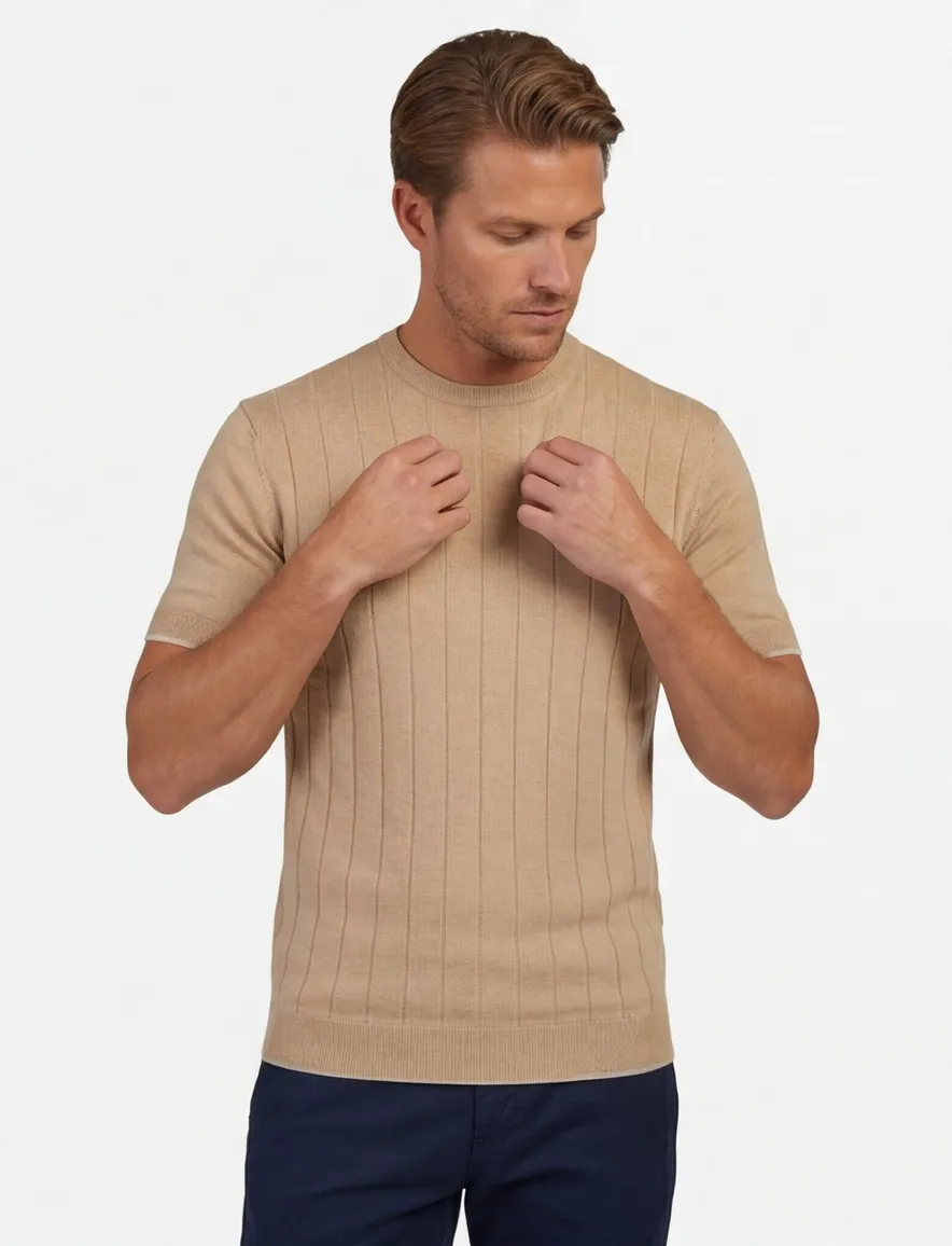 Gentiluomo T-shirt gestreept gebreid beige