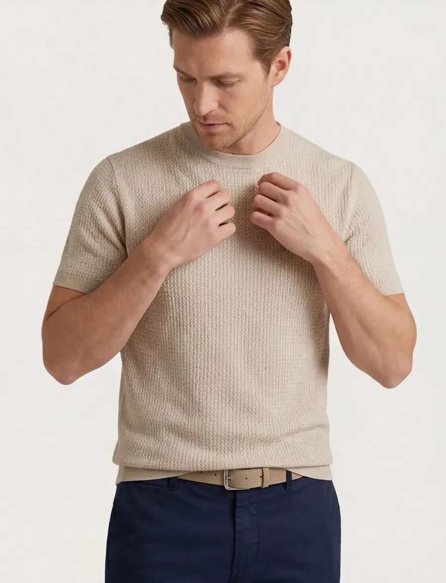 T-shirt Gentiluomo ronde hals beige katoen