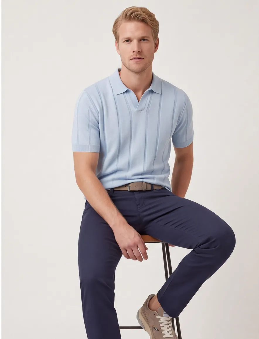 Gentiluomo poloshirt lichtblauw met v hals