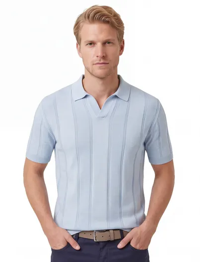Gentiluomo V hals poloshirt Gentiluomo lichtblauw gestreept