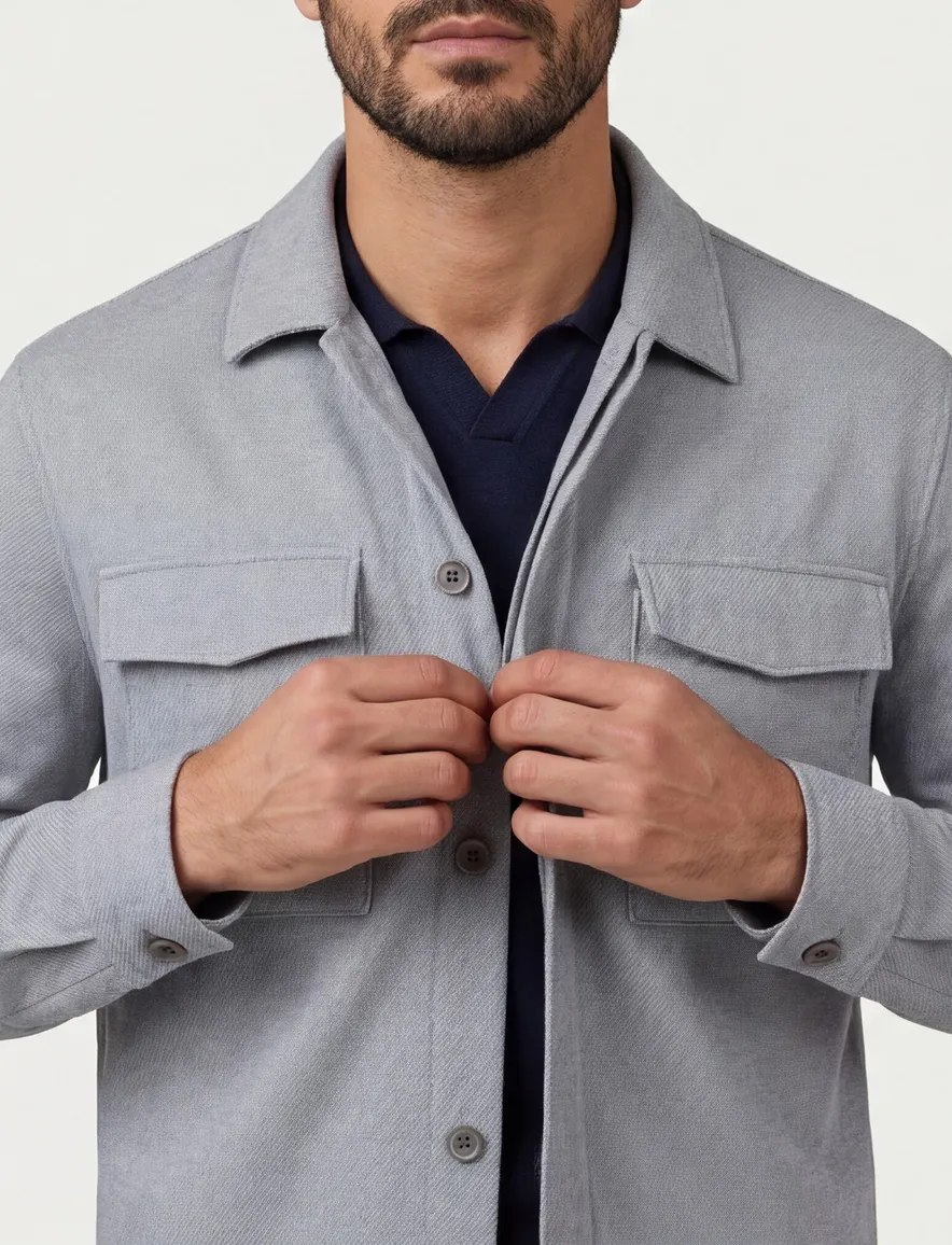 Gentiluomo overshirt grijs gemeleerd knopen