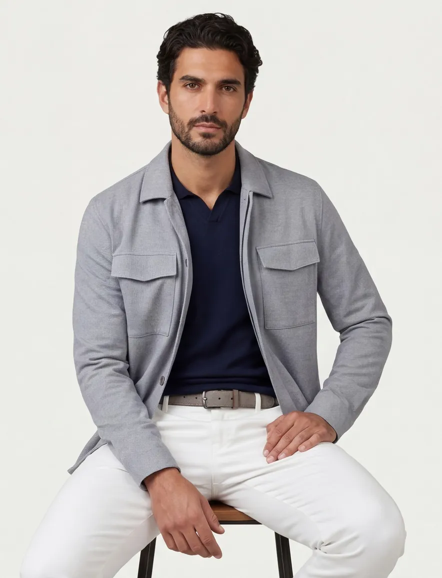 Gentiluomo overshirt grijs gemeleerd knopen