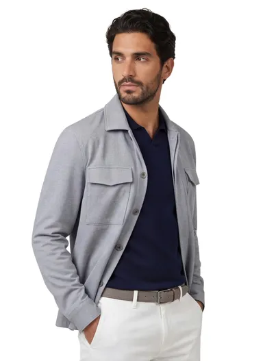 Gentiluomo overshirt Gentiluomo grijs gemeleerd knoopjes normale fit