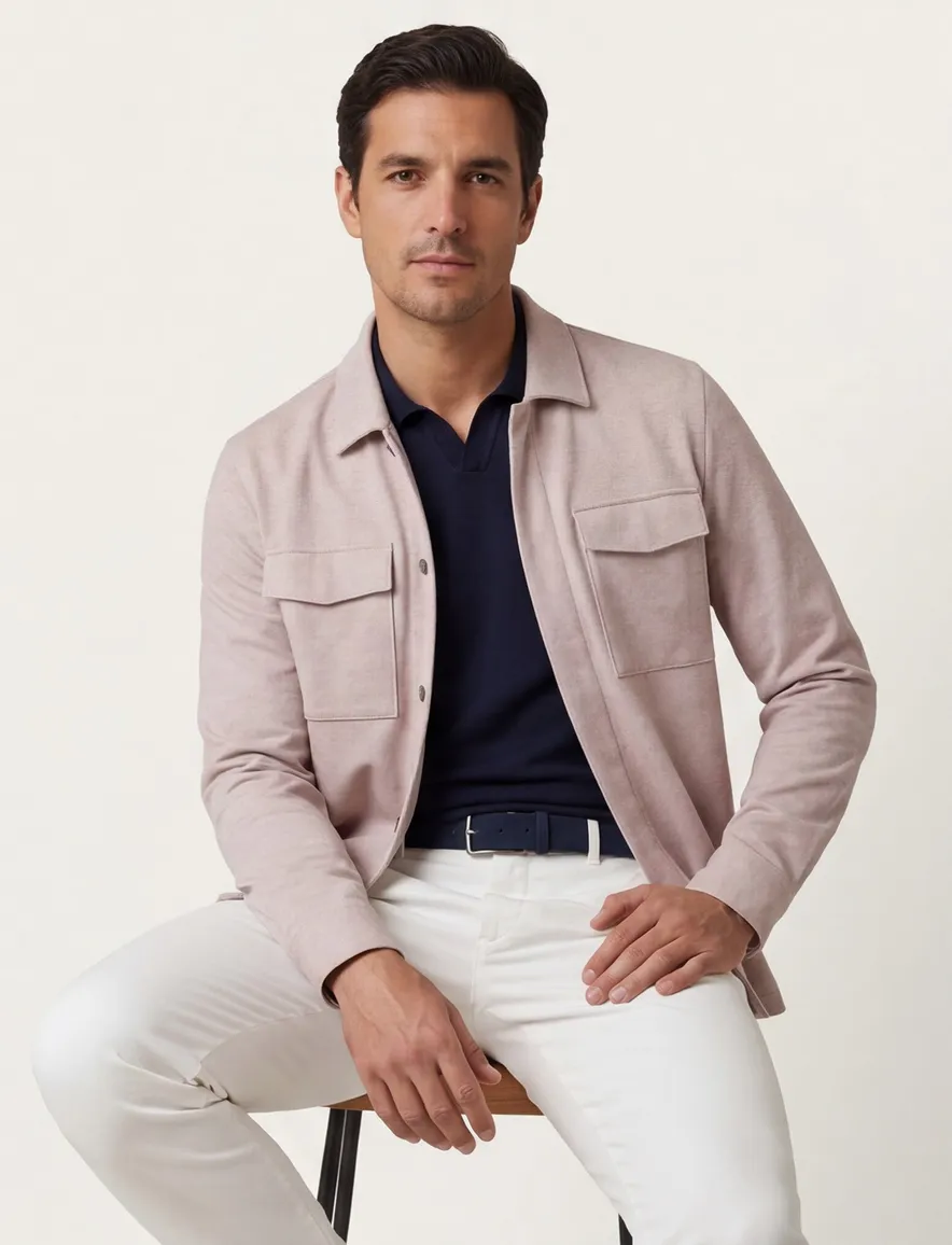 Gentiluomo overshirt beige gemeleerd knopen