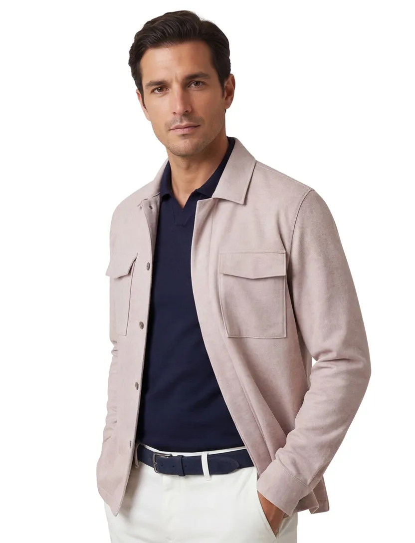 overshirt Gentiluomo beige gemeleerd normale fit knopen
