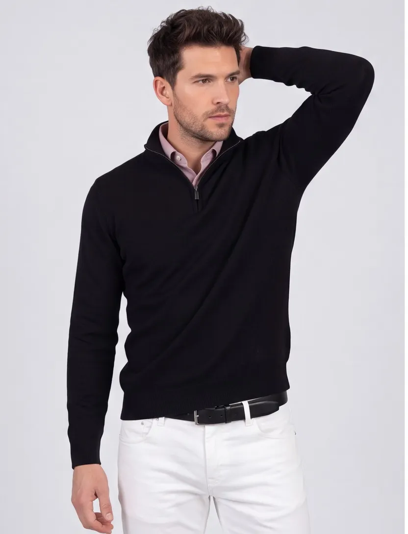 Half zip trui Gentiluomo zwart textuur