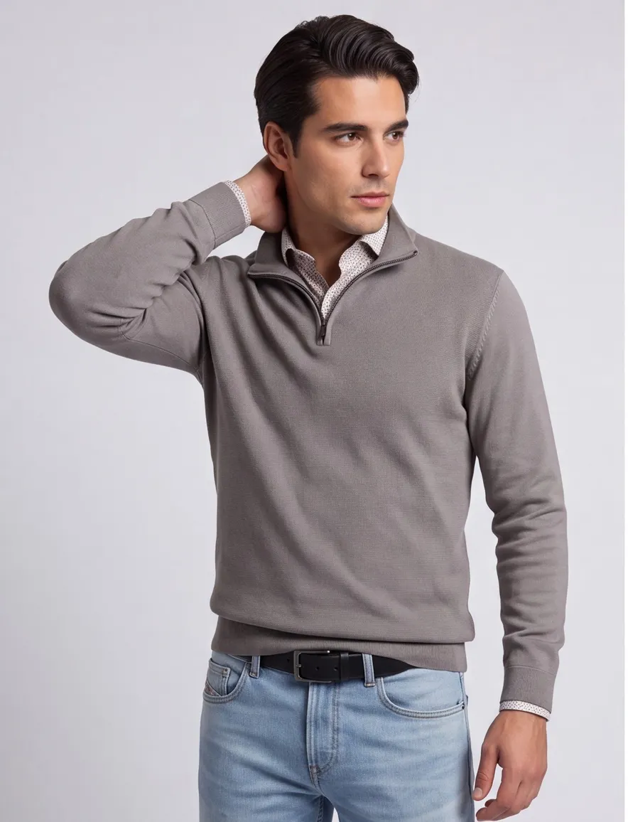 Gentiluomo half zip trui bruin