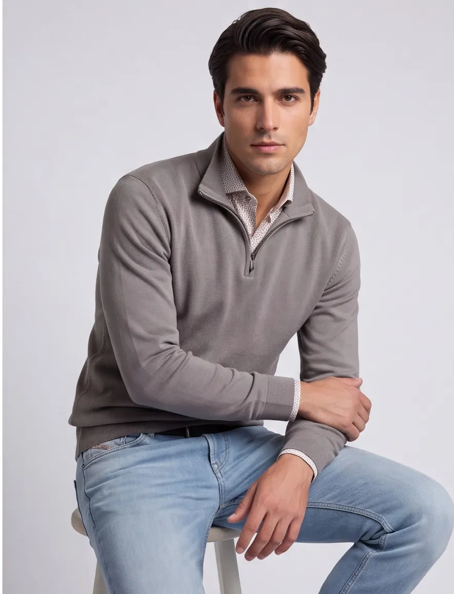 Gentiluomo half zip trui bruin