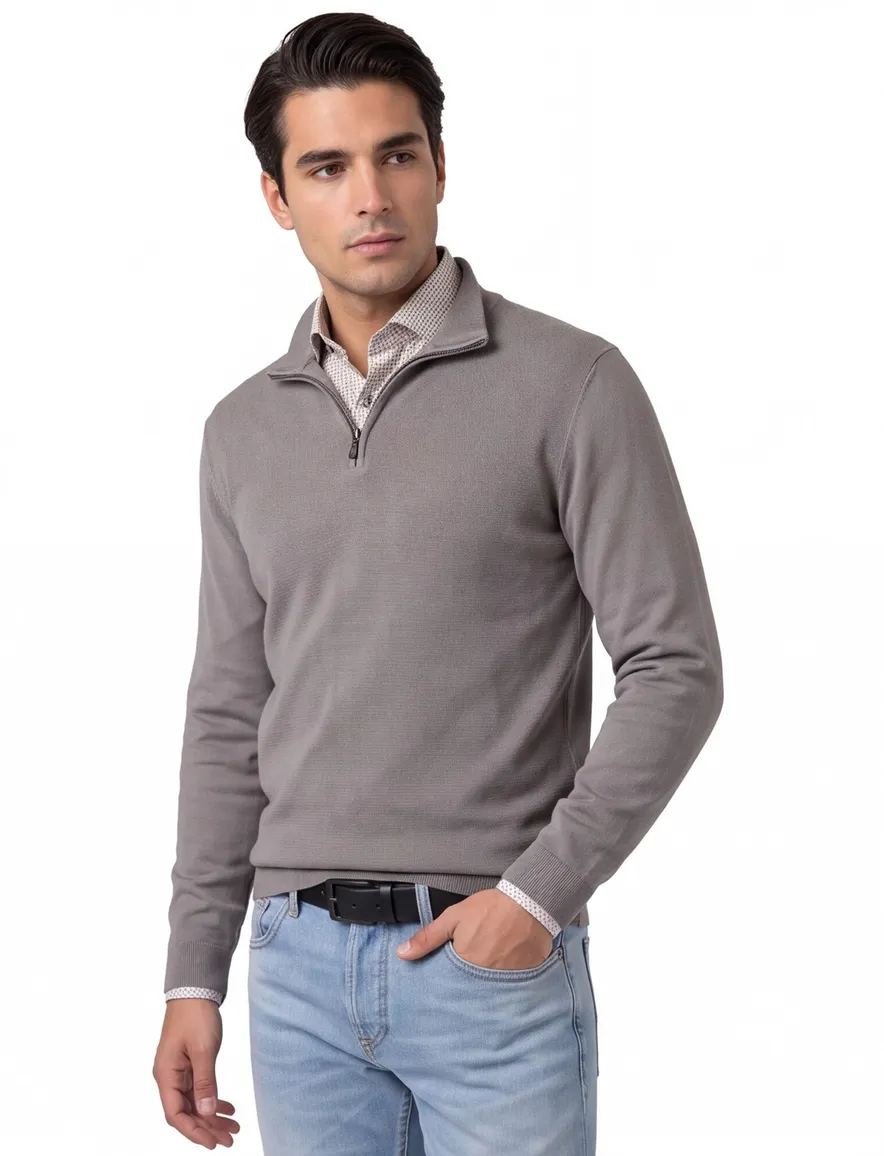 Gentiluomo half zip trui bruin