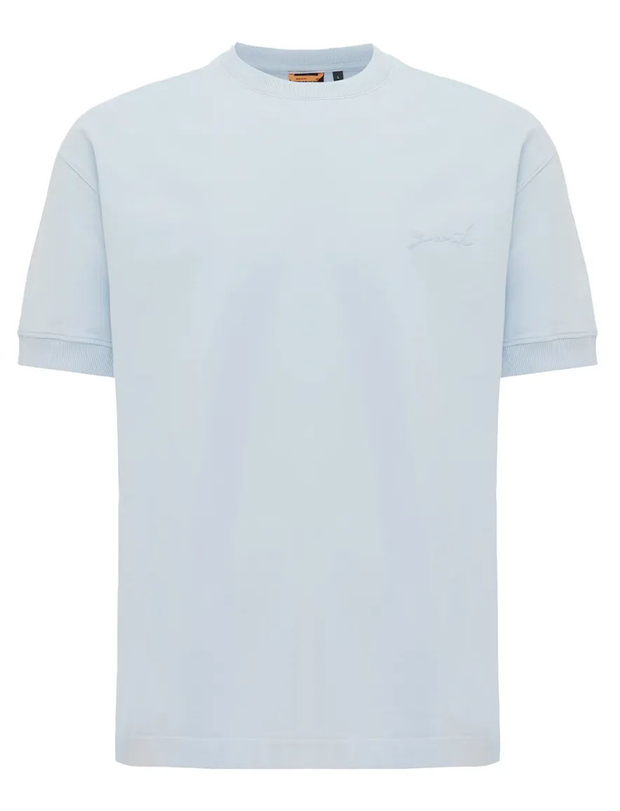 Lichtblauw Genti t-shirt effen met ronde hals