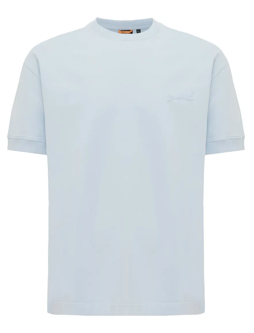 Lichtblauw Genti t-shirt effen met ronde hals