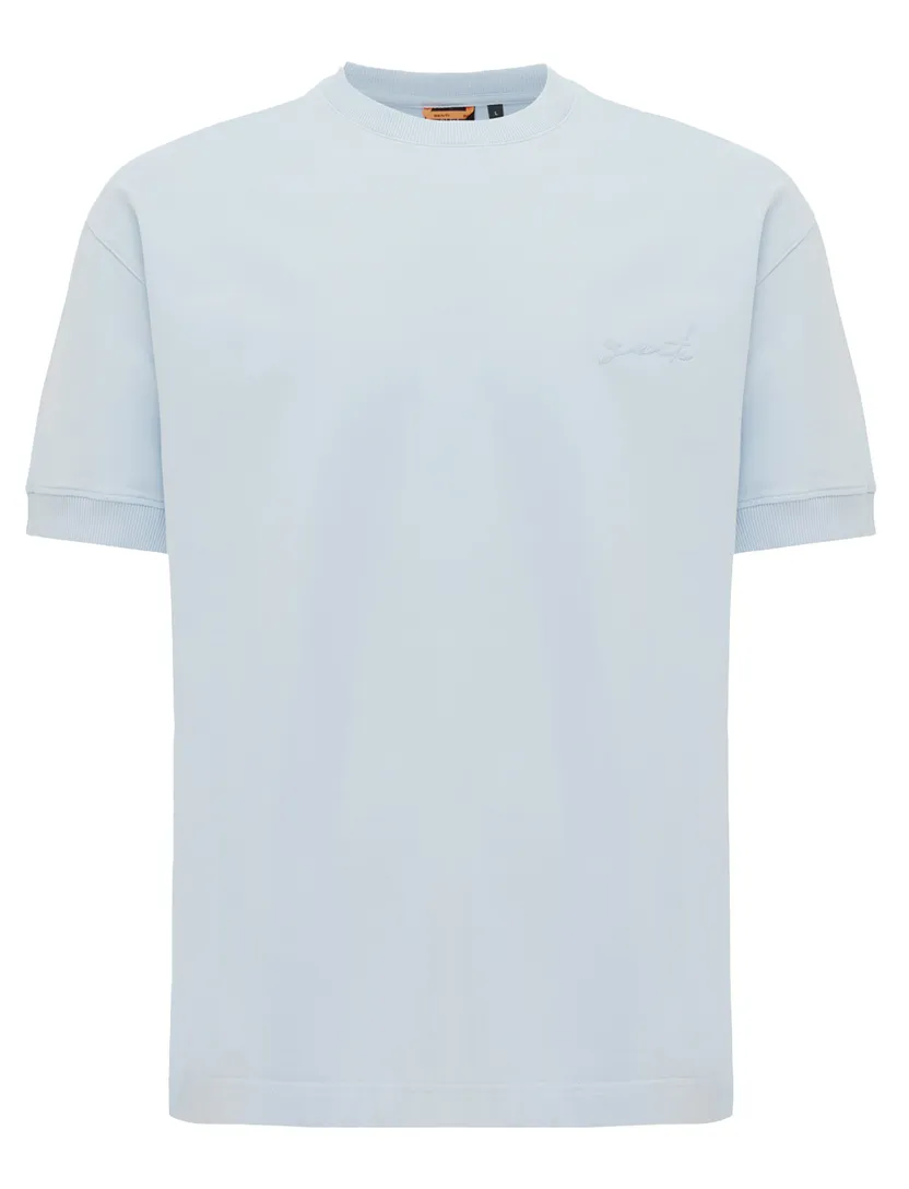T-shirt Genti effen lichtblauw ronde hals
