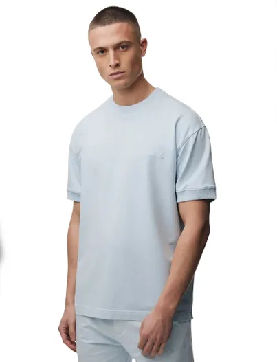 Genti Lichtblauw Genti t-shirt effen met ronde hals