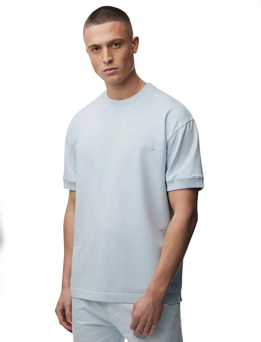 Lichtblauw Genti t-shirt effen met ronde hals