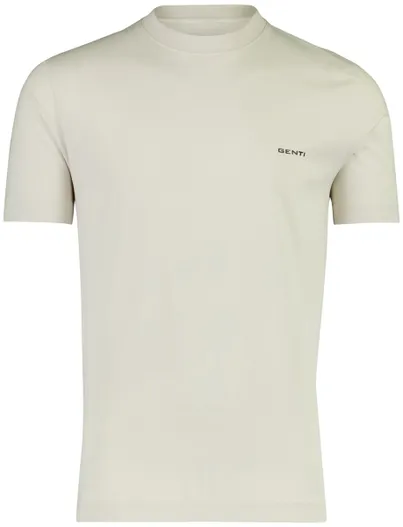 Genti T-shirt Genti beige met backprint bloemen groen