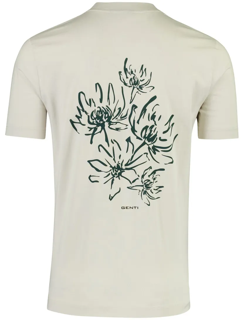 T-shirt Genti beige met backprint bloemen groen