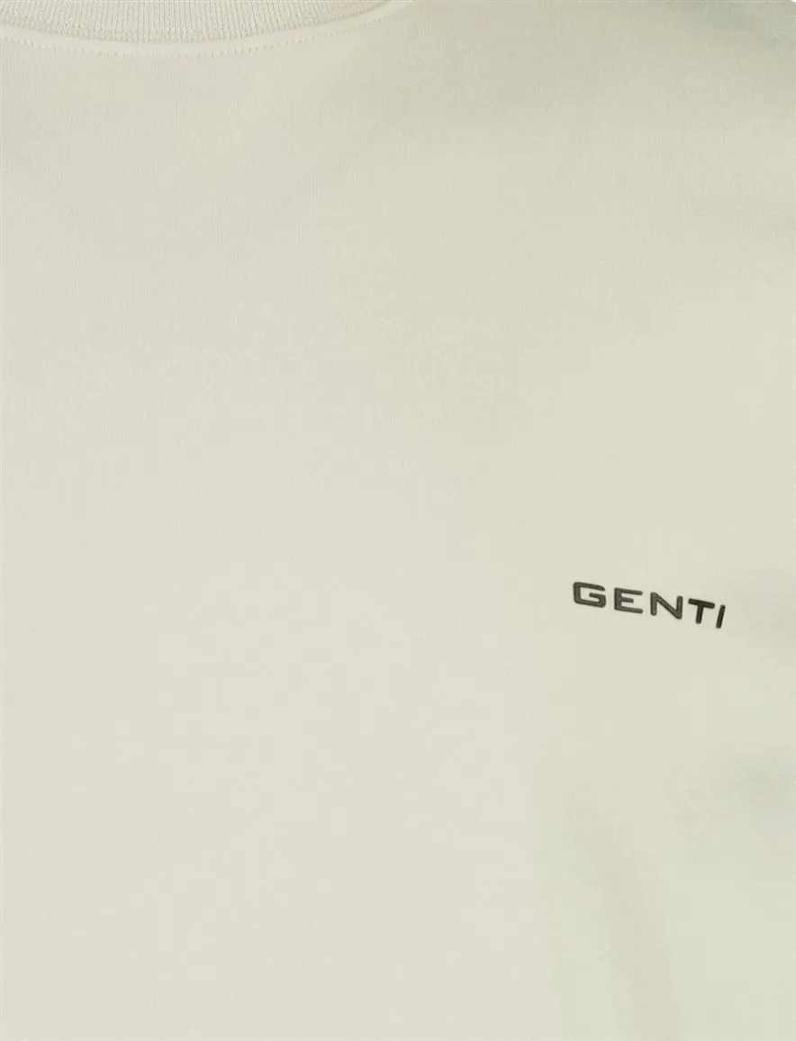T-shirt beige Genti ronde hals backprint bloemen groen