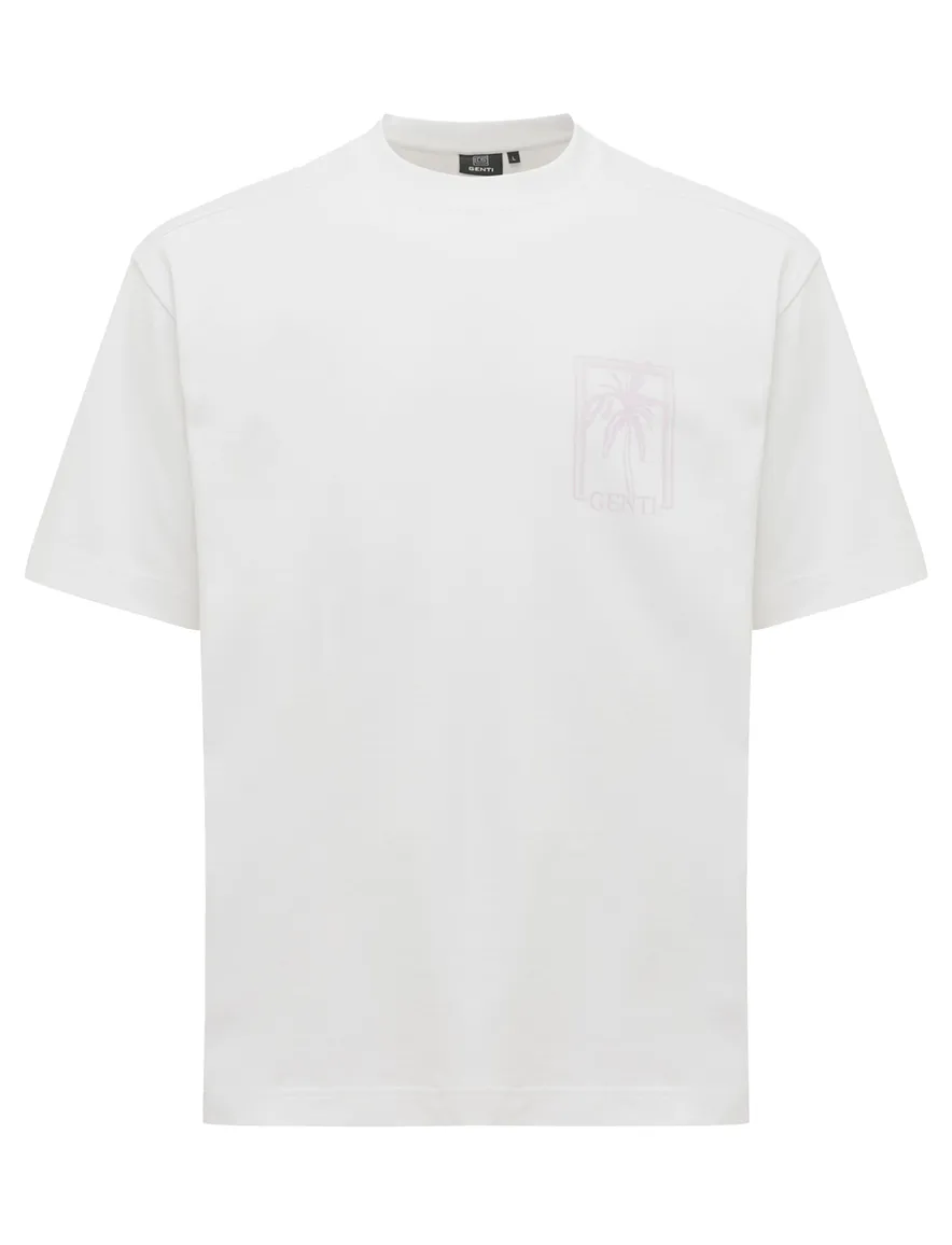 T-shirt Genti wit wijde fit effen