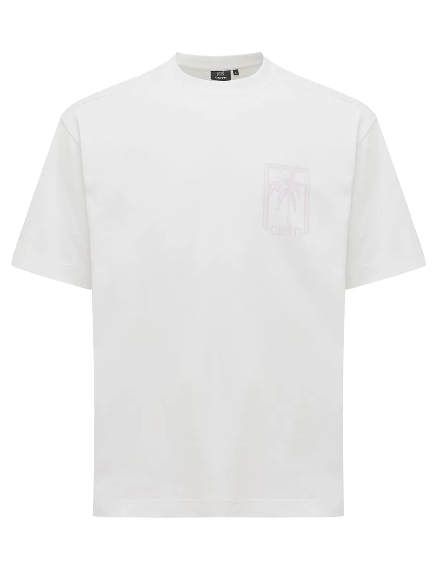 T-shirt Genti wit wijde fit effen