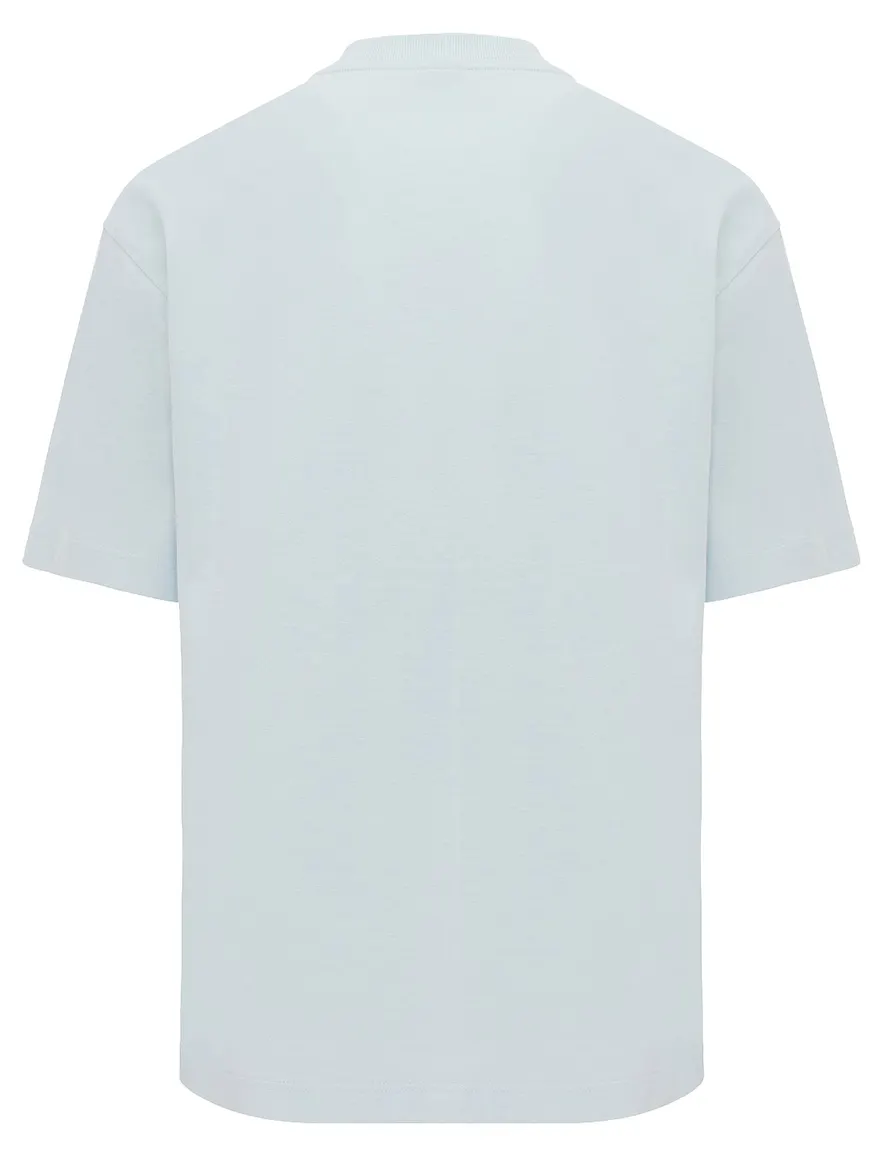 T-shirt Genti lichtblauw effen ronde hals