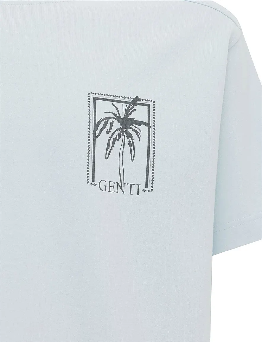 T-shirt Genti lichtblauw effen ronde hals