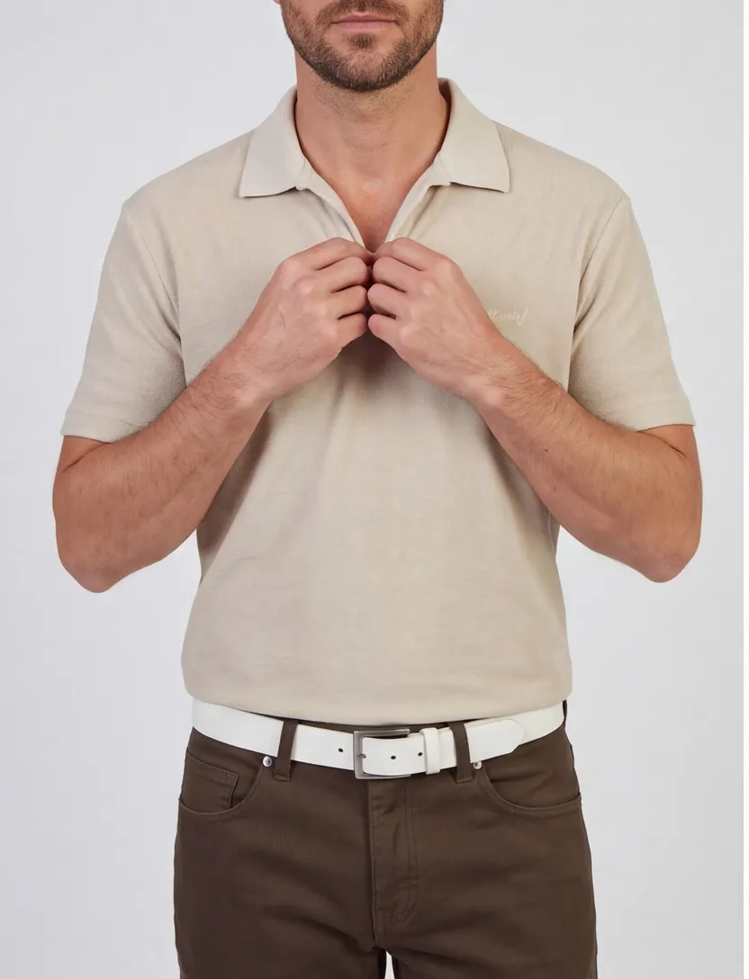 Korte mouw v-hals Genti polo beige