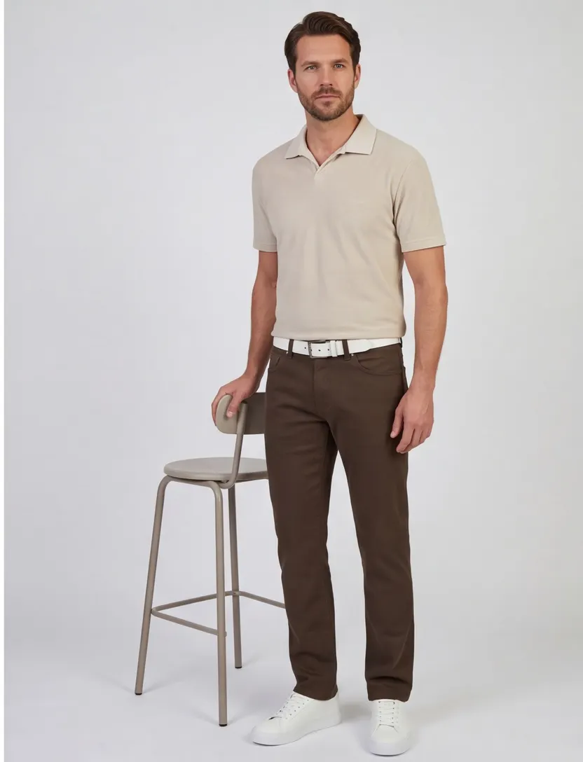 Korte mouw v-hals Genti polo beige