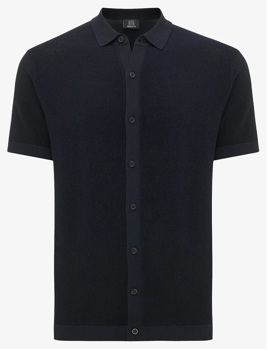 Genti overhemd korte mouw donkerblauw