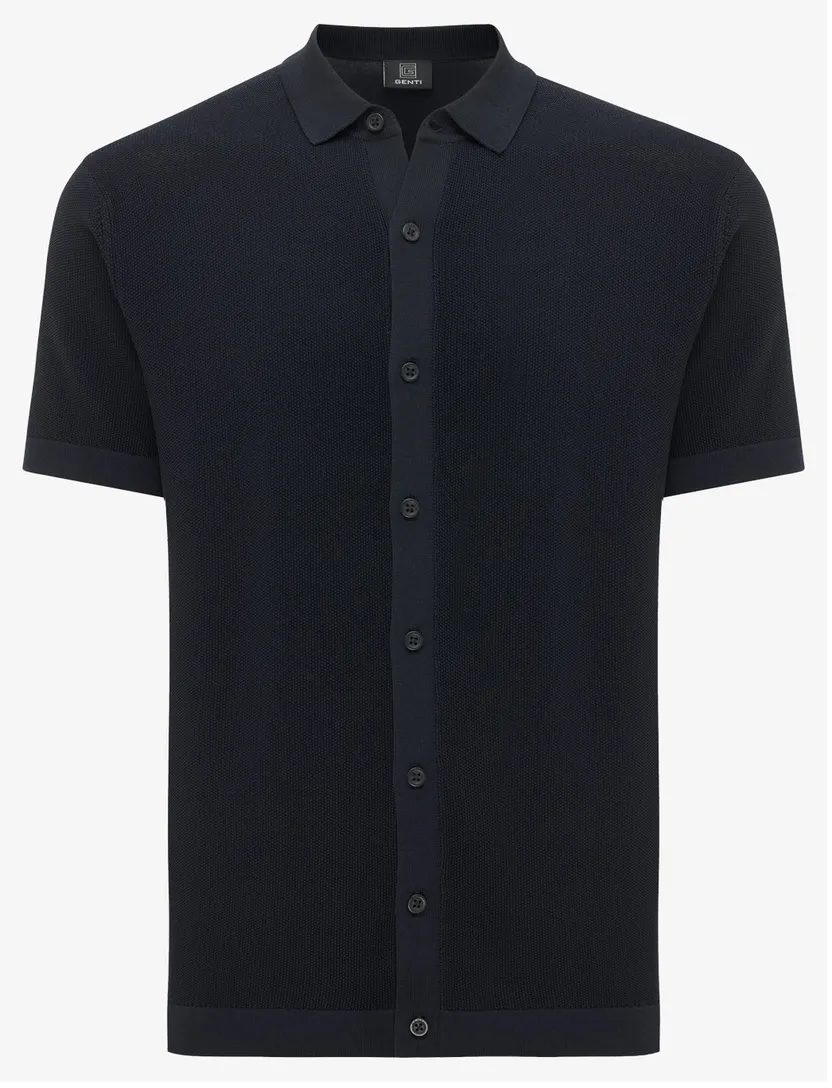 Overhemd Genti navy structuur normale fit