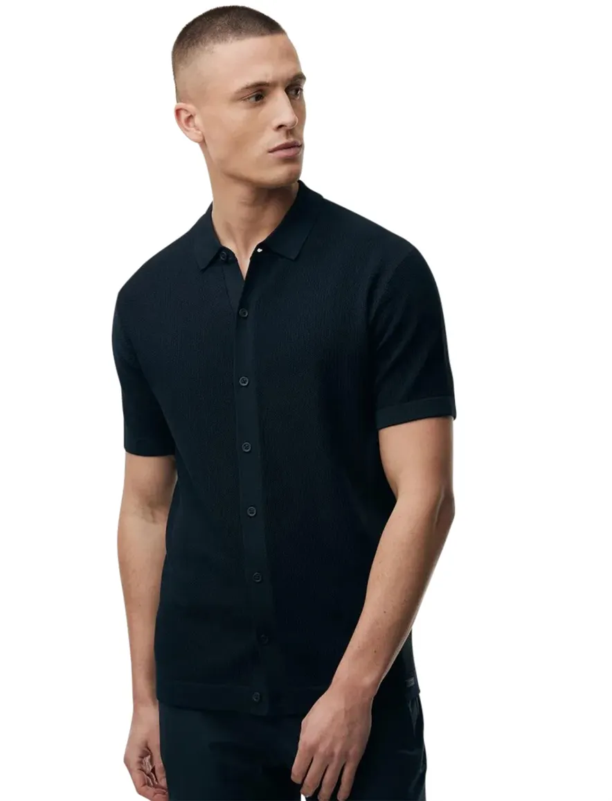 Genti overhemd korte mouw donkerblauw
