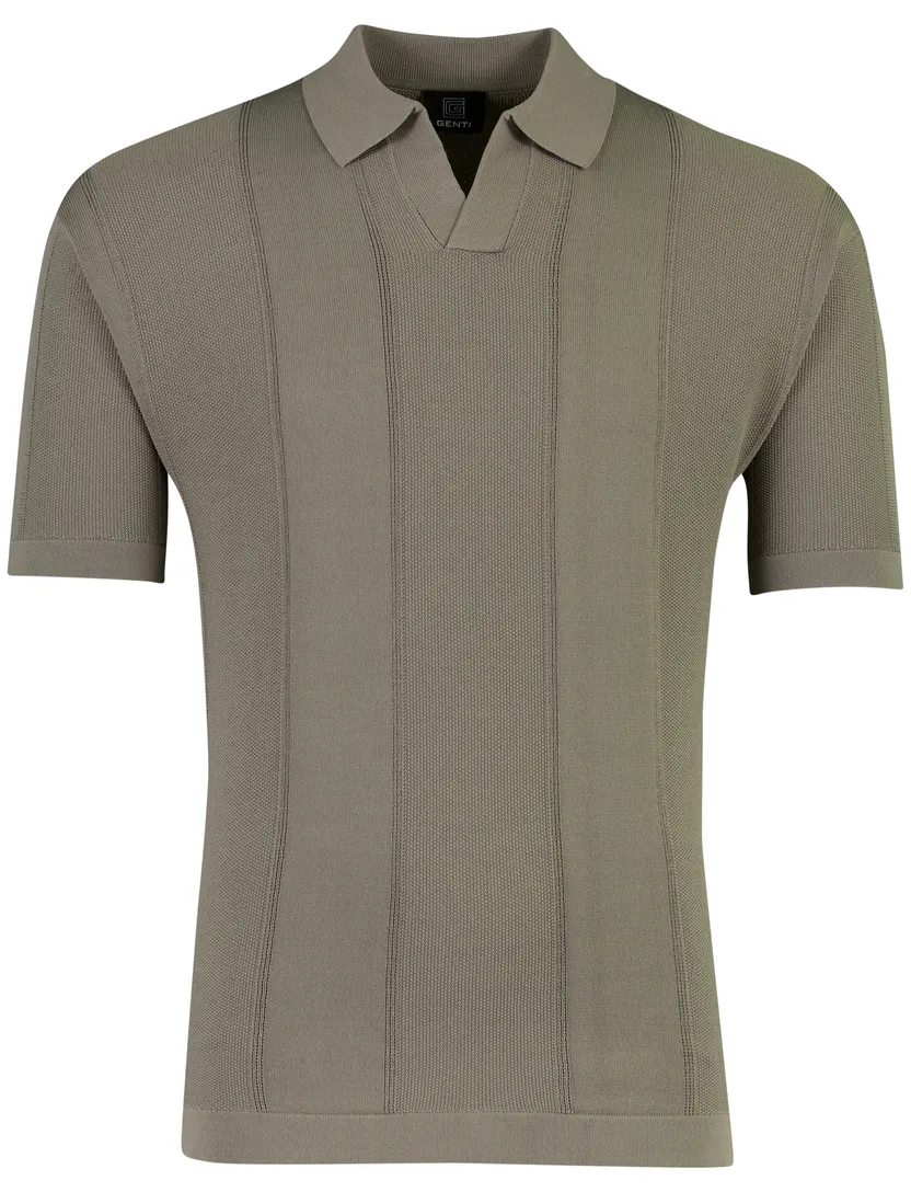 Poloshirt gebreid Genti groen v-hals strepen