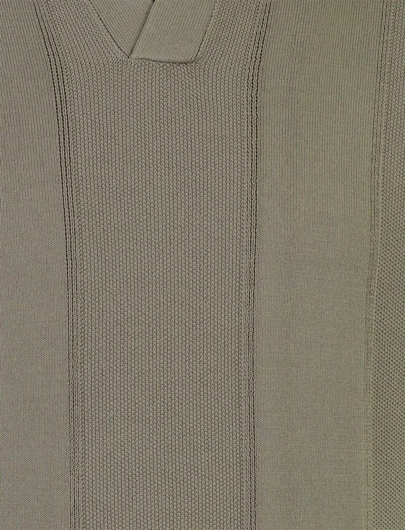 Poloshirt gebreid Genti groen v-hals strepen