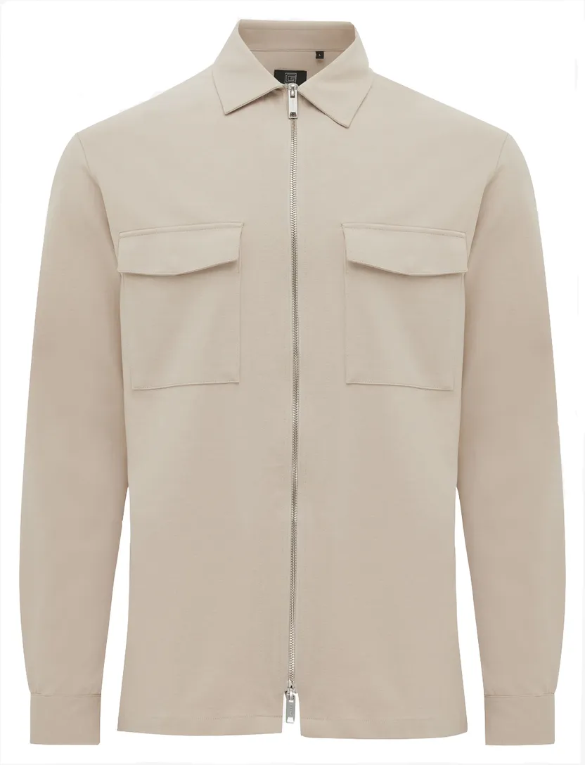Beige Genti overshirt dubbele borstzak effen