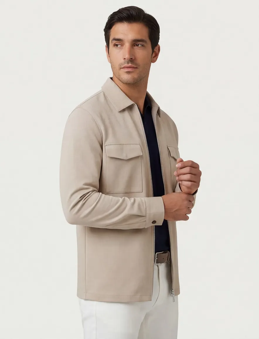 Overshirt Genti beige effen met borstzakken