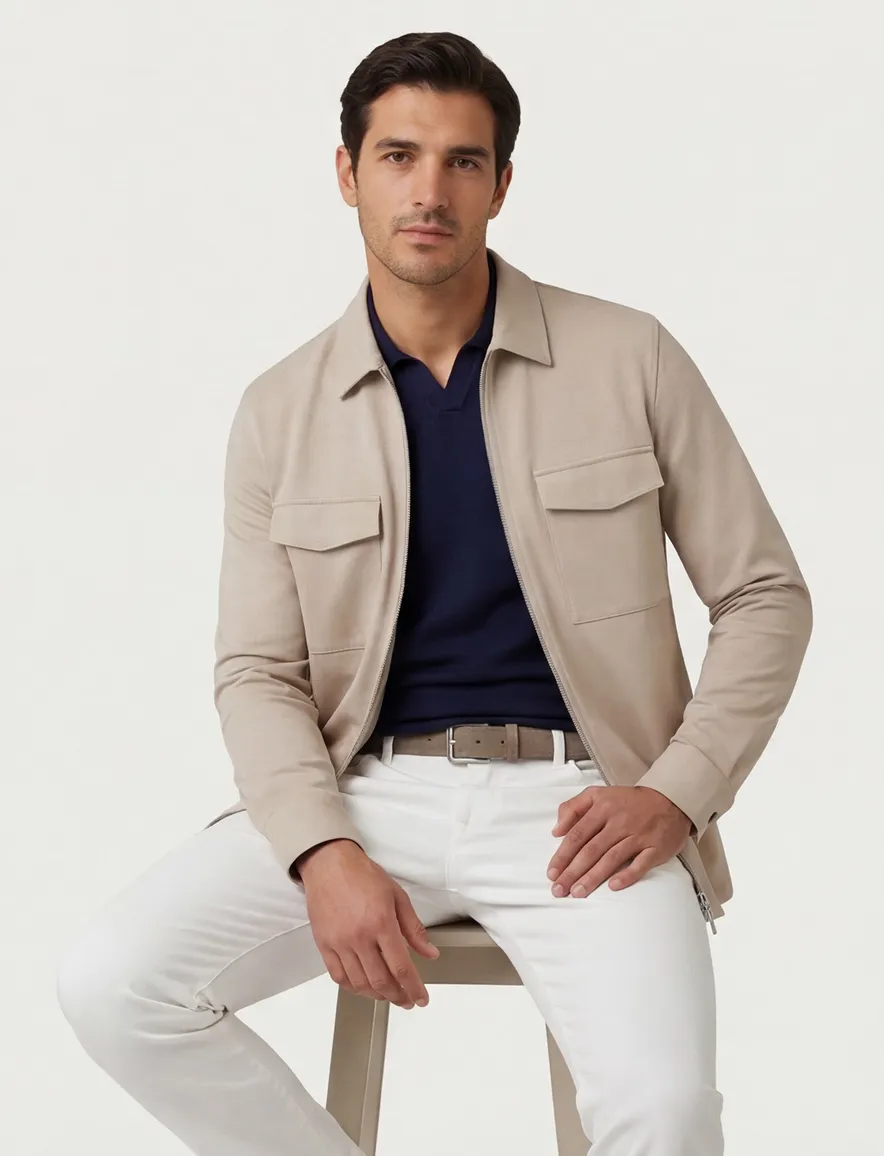 Genti Overshirt beige rits met borstzakken
