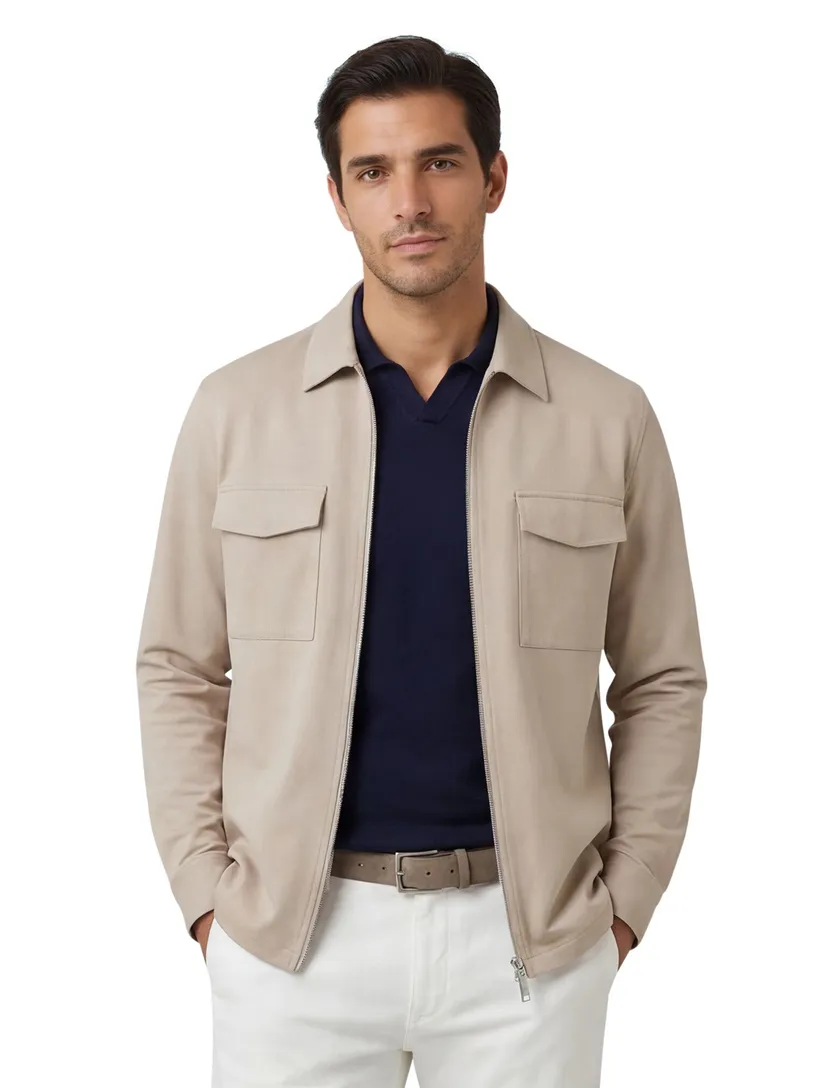 Beige Genti overshirt dubbele borstzak effen