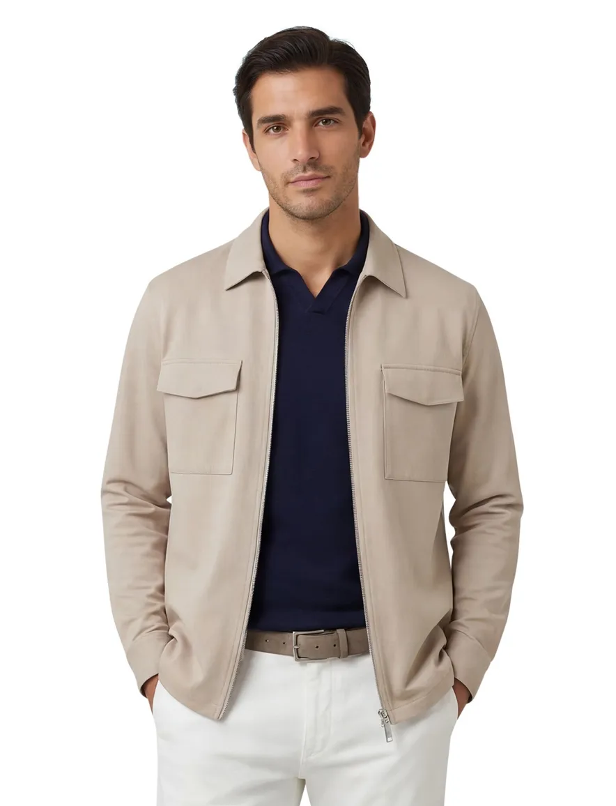 Genti Overshirt beige rits met borstzakken