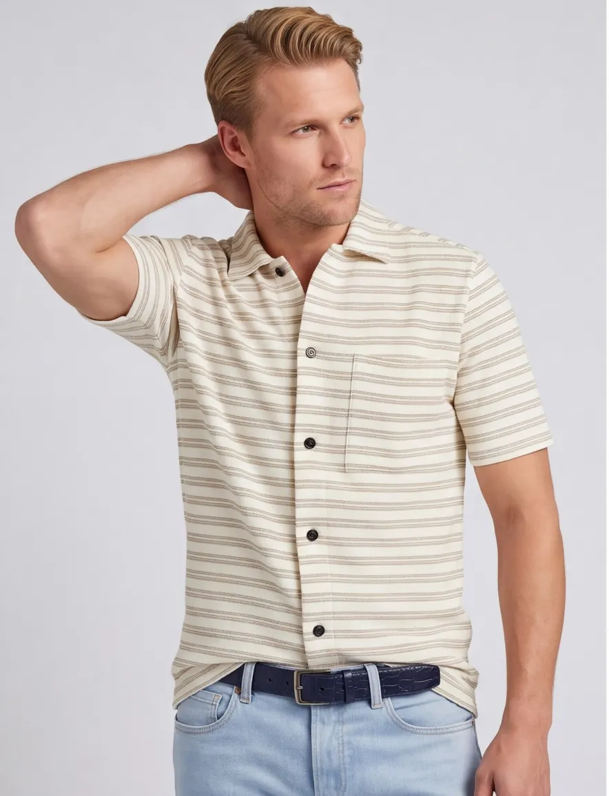 Genti polo beige strepen doorknoops