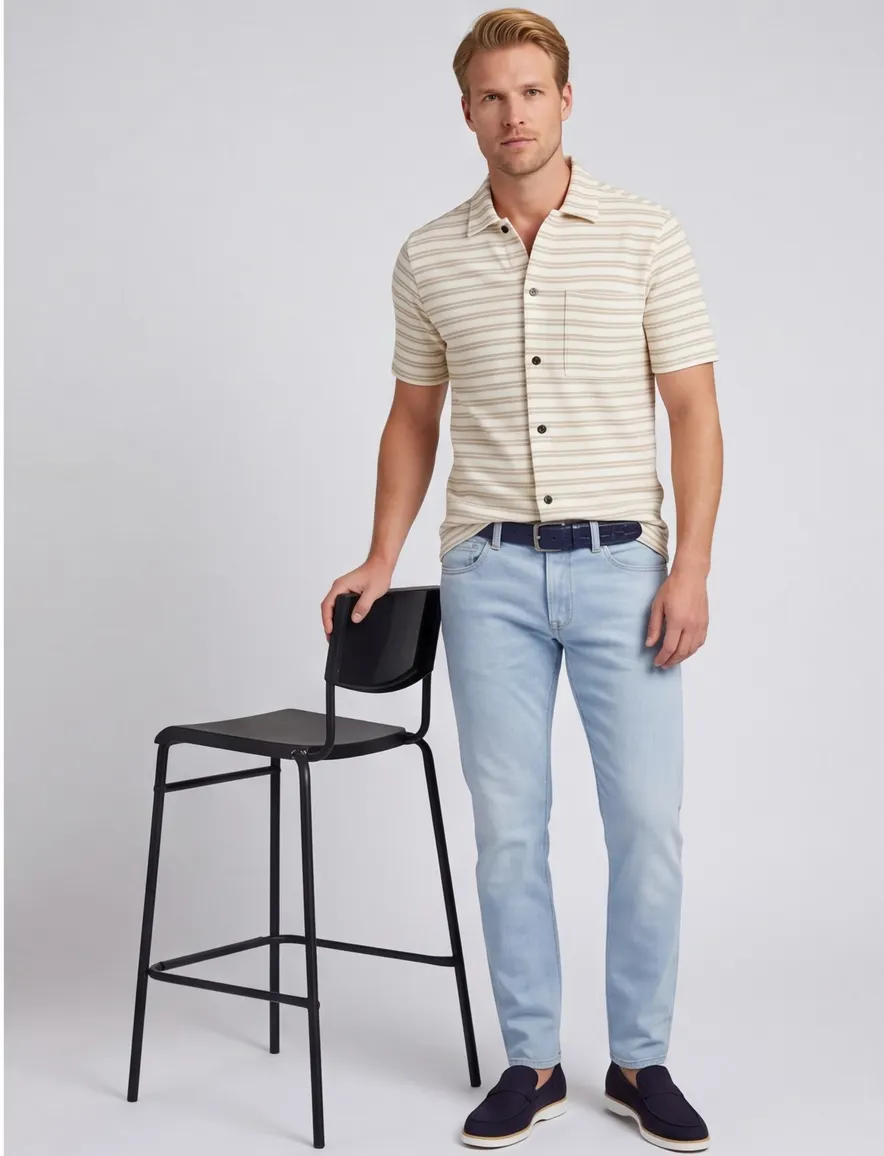 Genti polo beige strepen doorknoops