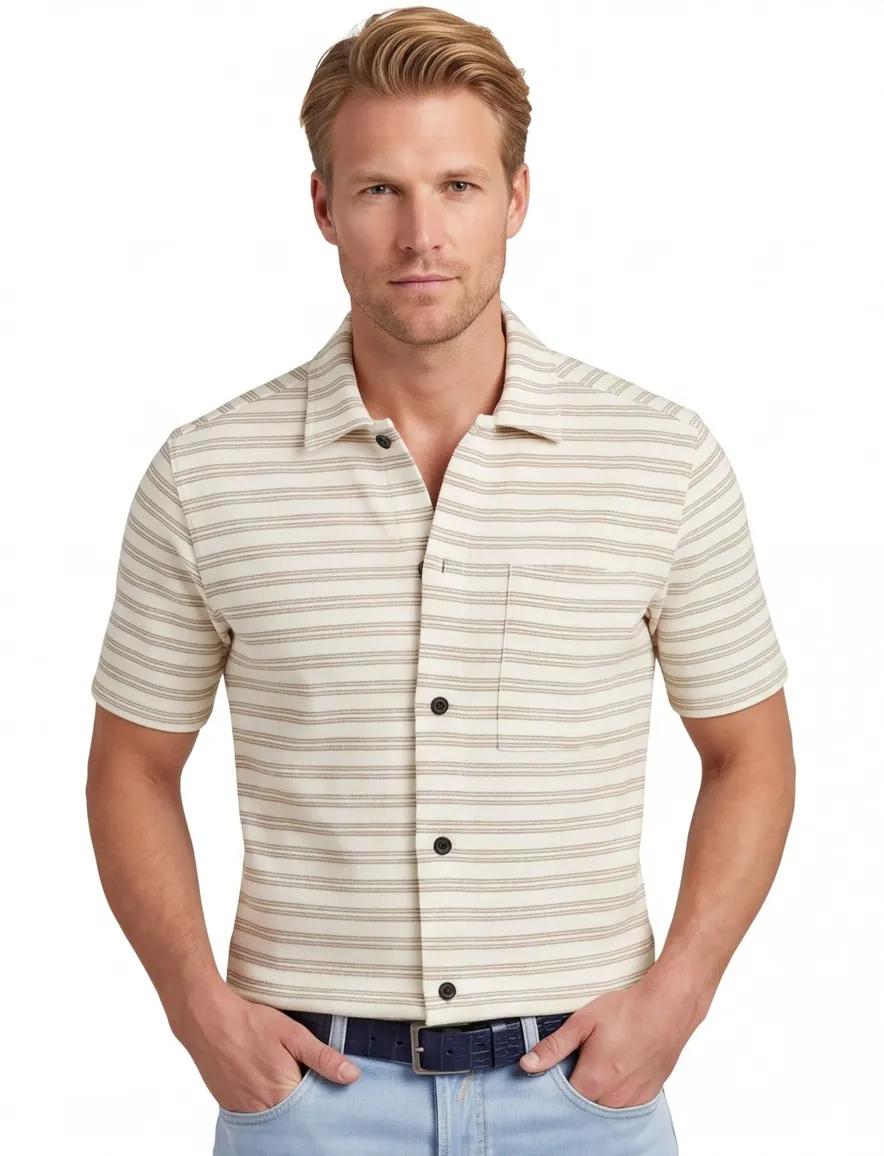 Genti polo beige strepen doorknoops