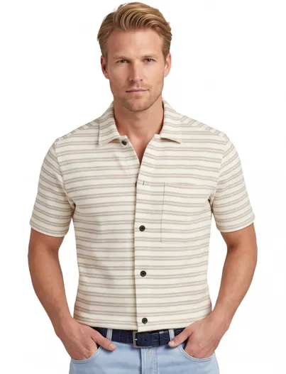 Genti Poloshirt doorknoops beige strepen Genit normale fit