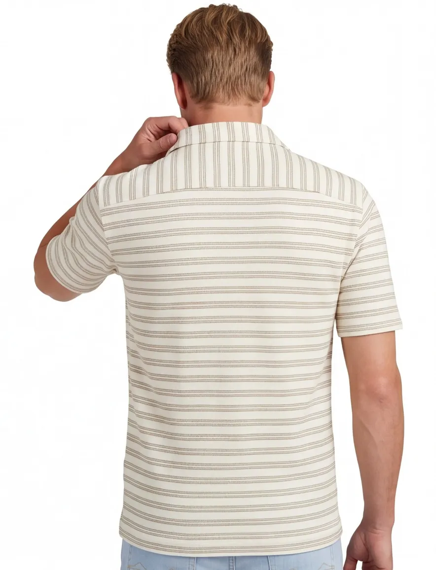 Genti polo beige strepen doorknoops