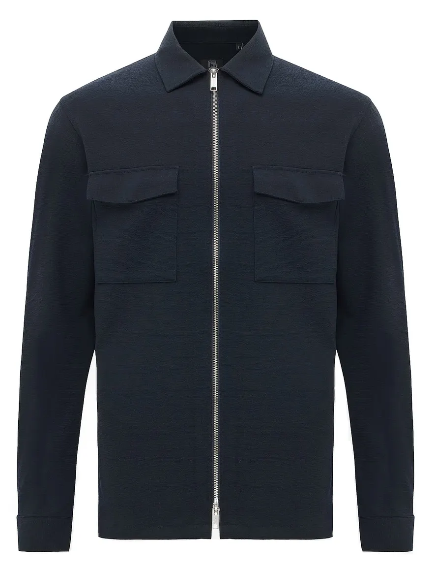 Genti Overshirt donkerblauw rits met borstzakken