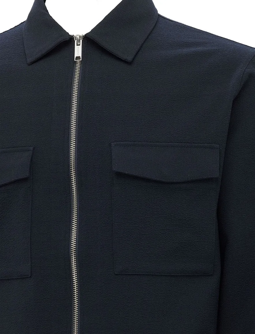 Genti Overshirt donkerblauw rits met borstzakken