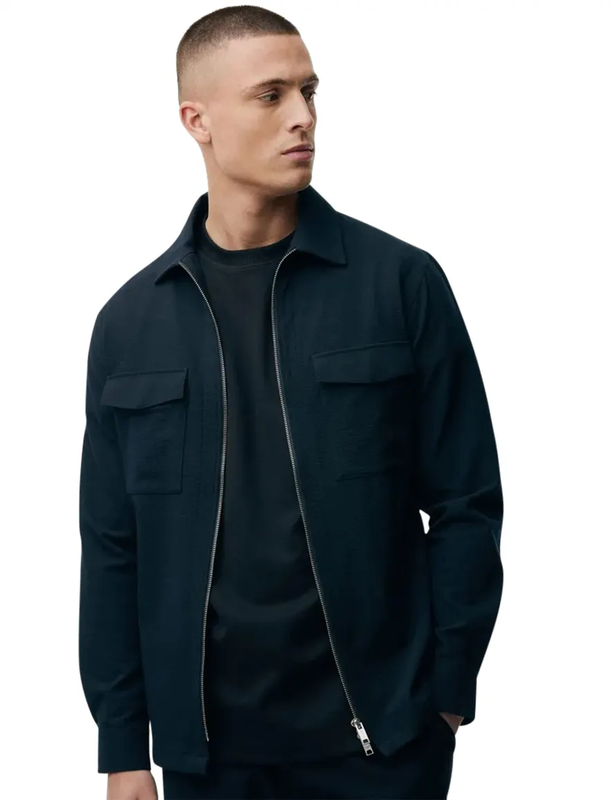 Genti Overshirt donkerblauw rits met borstzakken