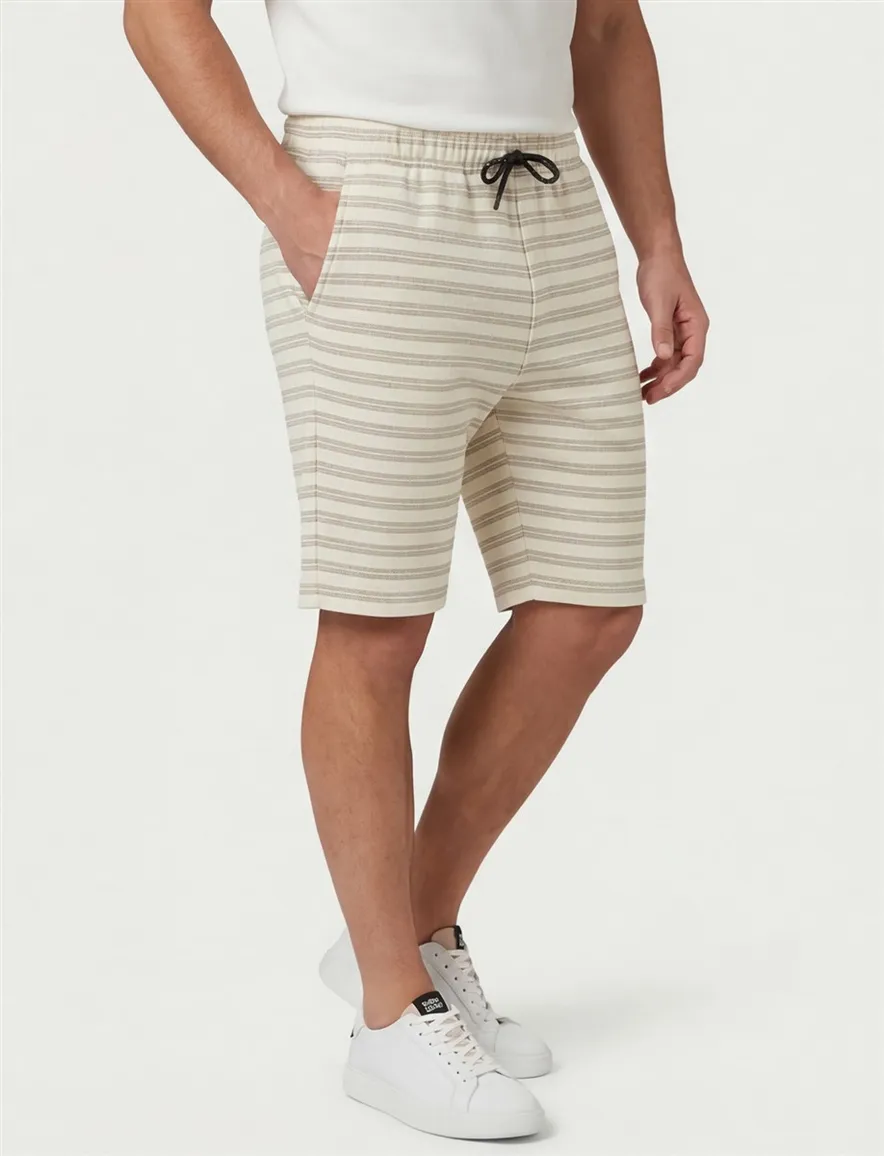 beige gestreept bermuda Genti normale fit